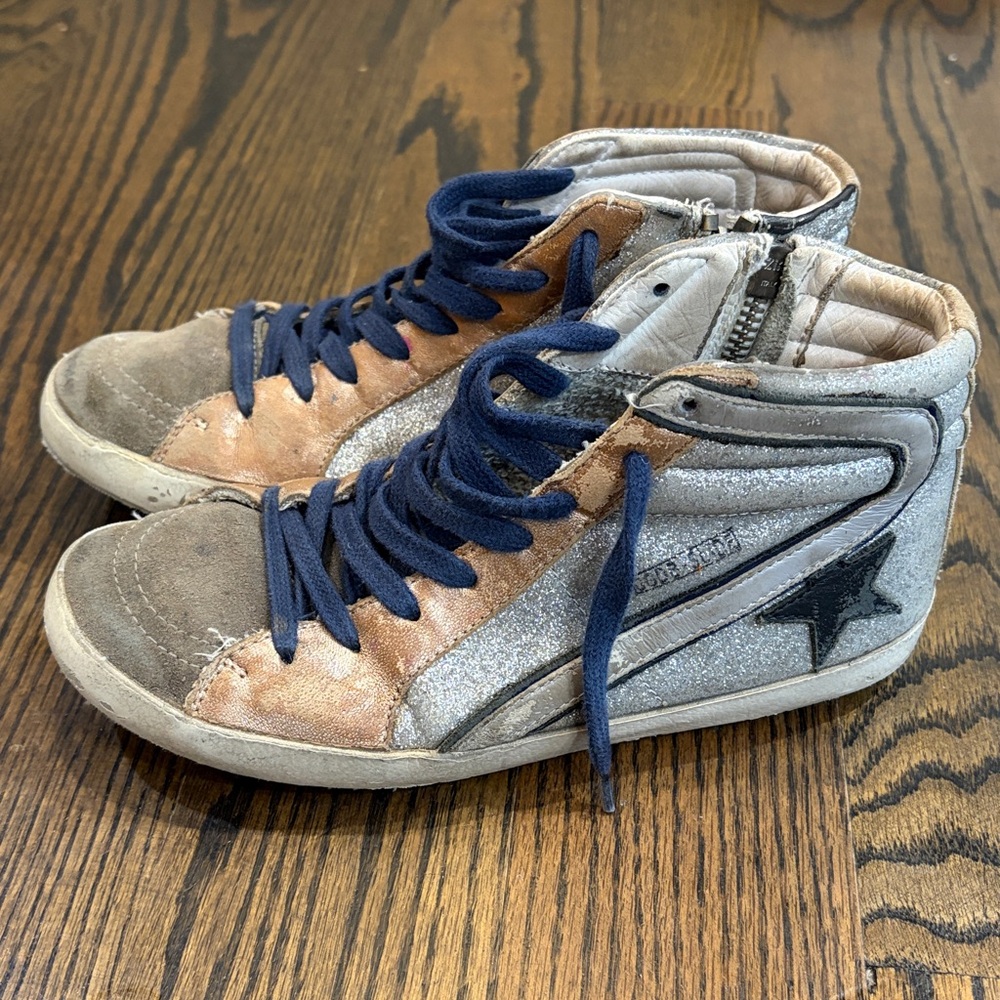 Golden Goose Silver Sparkle High-Top Sneakers size 34 eu/ 3 us